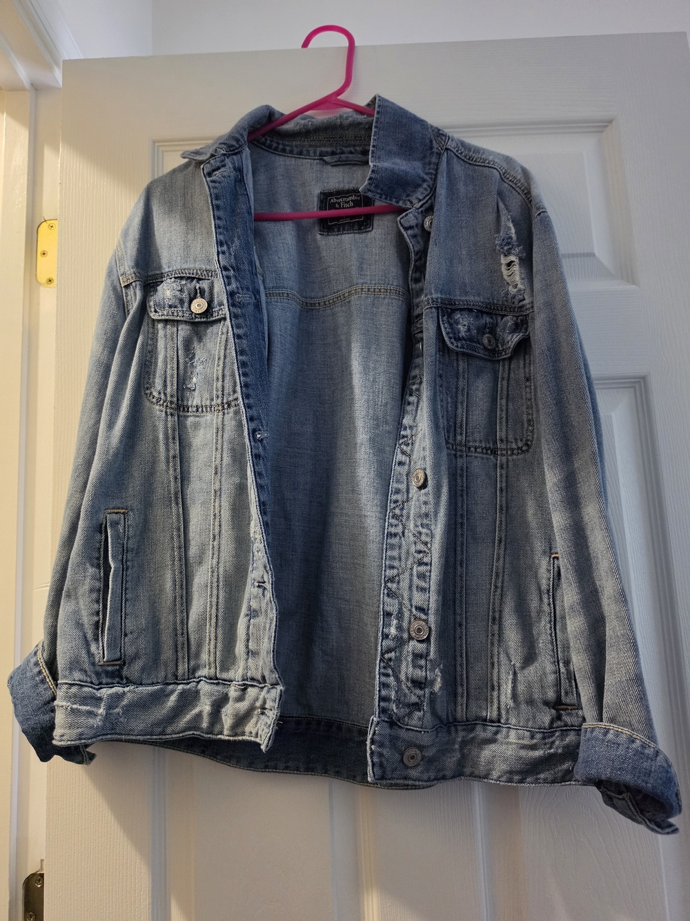 Abercrombie & Fitch Light Wash Distressed Denim Jacket